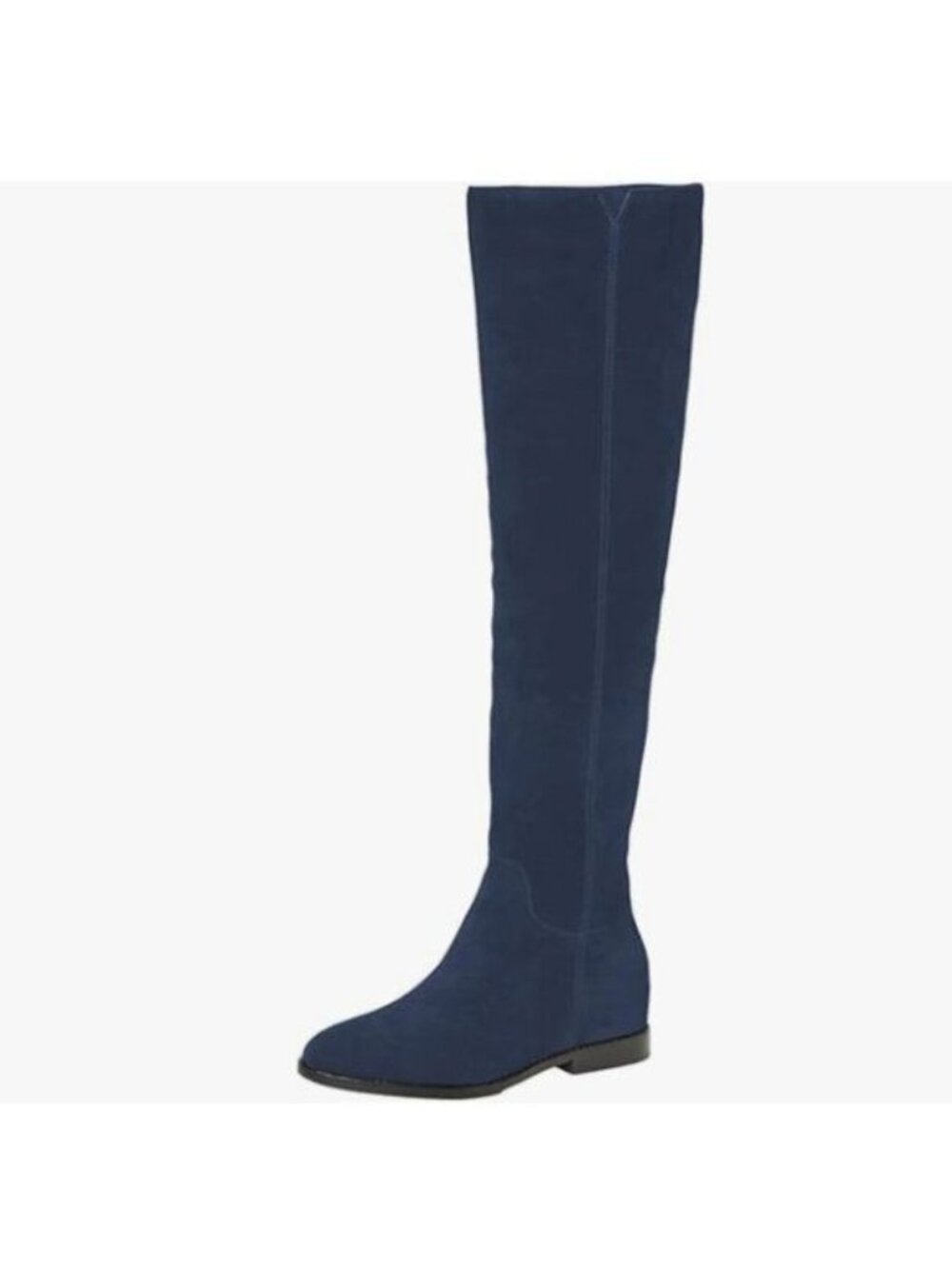 Blue Women Almond Toe Knee High Boot with Partial Zipper Stretchy Warm Long Boot